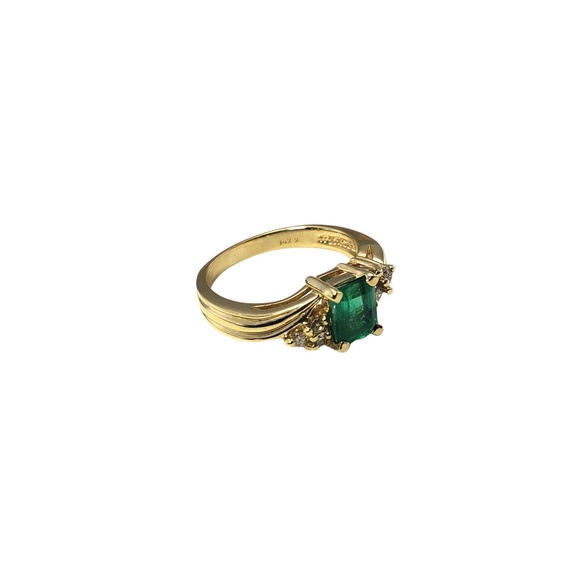 Vintage 14 Karat Yellow Gold Emerald and Diamond Ring Size 5 #13015 - Picture 3 of 5